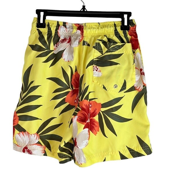 Land's End Men’s Reg Small 28/30 Yellow Green Tropical Swimming Trunks Suit - Picture 7 of 8